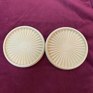 Lot of 2 Harvest Gold Tupperware Servalier Canister Lids 808 Replacement Vintage